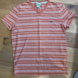 Lacoste Orange Stripe V-neck T-shirt